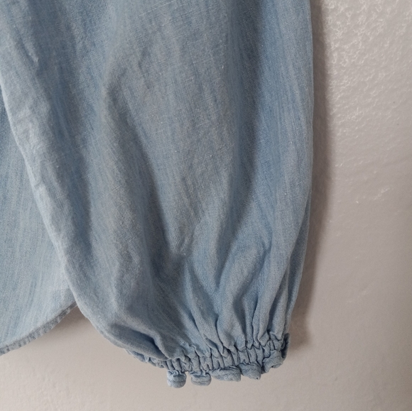 Free People Lily Of The Valley Chambray Ruffled Blouse M - Picture 8 of 14